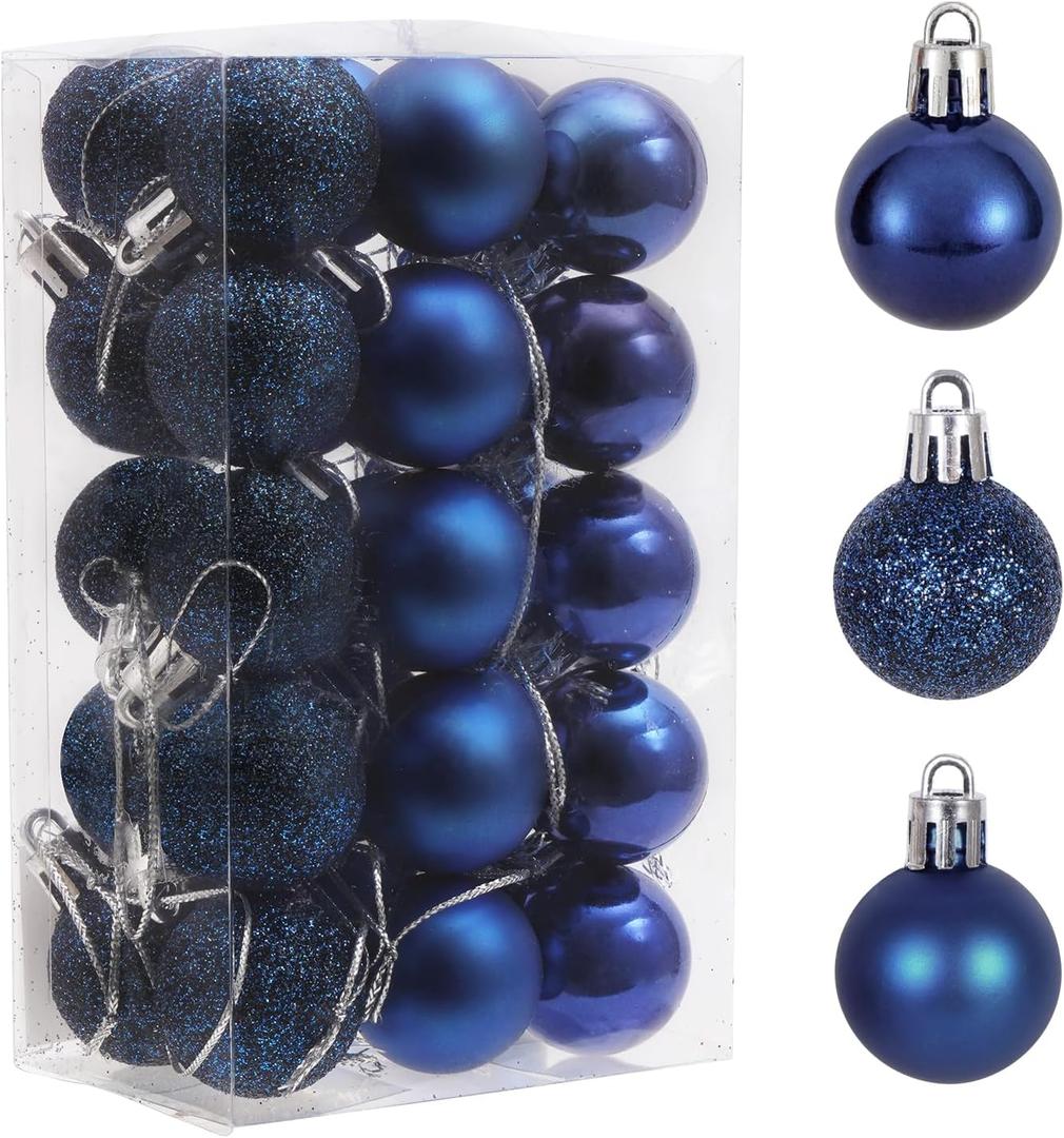 30ct Christmas Ball Ornaments, 2.36" Shatterproof Christmas Tree Decorations, Perfect Hanging Ball for Indoor/Outdoor Holiday Wedding Party Decor (Deep Blue, 1.18in)
