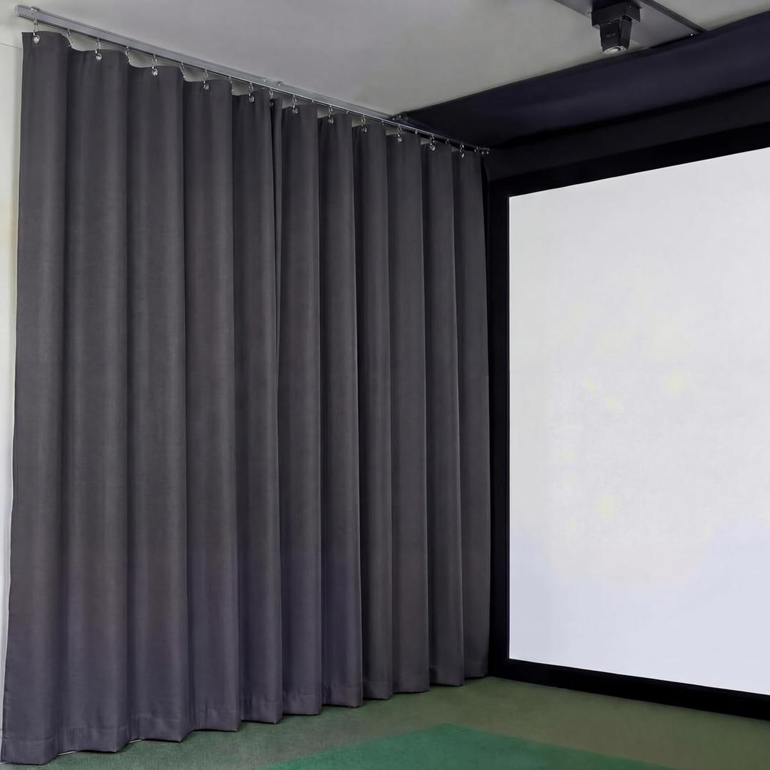 SmoothNovelty 12 x 10 ft Golf Simulator Curtain Black Golf Simulator Enclosure Cloth Curtain Blackout Panel Wall Padding with Grommets for Theater Stage Indoor Practice Systems Play Game Entertainment
