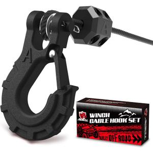 3/8" Winch Hook & Winch Cable Hook Stopper Sets, Heavy Duty Grade 70 Forged Steel Recovery Hook with Safety Latch, Included Allen Wrench,Max 37,478 Lbs, Matte Black