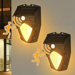 Lumsoloire Solar Wall Lights Outdoor, Dusk to Dawn Motion Sensor Lights Waterproof, Motion Sensor Solar Porch Lights with 3 Modes, for Patio, Garage, Shed (2 Pack)