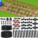 MIXC Greenhouse Micro Drip Irrigation Kit Automatic Irrigation System Patio Misting Plant Watering System with 1/4 inch 1/2 inch Irrigation Tubing Hose Adjustable Nozzle Emitters Barbed Fittings ((Upgraded) 26FT Main Tube+75FT 1/4'' Tube)