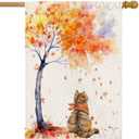 2 x Fall Cat House Flag 28x40 Inch Double Sided Burlap, Autumn Tree Yard Flag for Seasonal Outdoor Outside Farmhouse Decoration