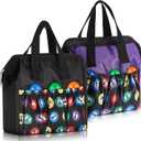 Sweetude 2 Pcs Bingo Dauber Tote Bag Handle and Zipper Bingo Bag with 6 External Pockets and 3 Internal Pockets (Black, Purple)