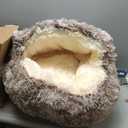 Dog Bed Round Hooded Plush Cat Cave Self Warming Pet Bed Donut Anti Anxiety Fluffy Pet Bed for Puppy and Kitty (Large 27.5'', Gradual brown)