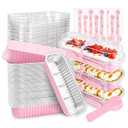 NPLUX 50 PACK Mini Cake Pans with Lids and Spoons, Rectangular Aluminum Foil Bread Pan, Mini Loaf Pans and Food Containers with Lids Mothers Day Gifts Party Favors(Pink,6.8oz)