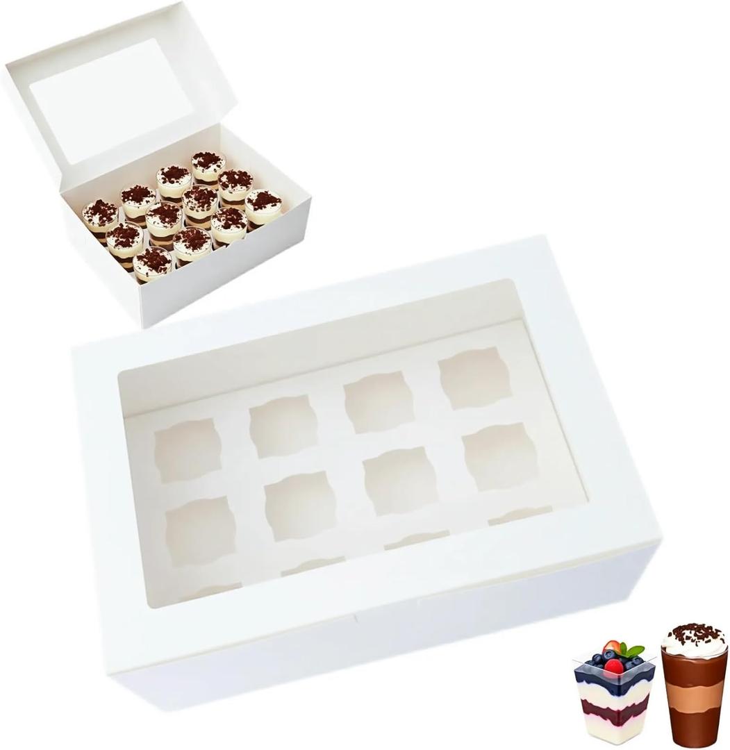 Dessert Shooter Boxes, 6-Pack, Holds 12 Count 5 oz Dessert Shooters, Food-Grade Carrier Containers (White)
