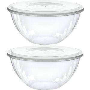 PLASTICPRO Disposable 48 Ounce Round Crystal Clear Plastic Serving Bowls With Lids, Party Snack or Salad Bowl, Chip Bowls, Snack Bowls, Candy Dish, Salad Container Pack of 2