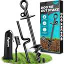 Dog Tie Out Stake for Large Dogs up to 250 lbs, Dog Anchor Heavy Duty for Outside Camping Yard Beach, 360 Rotation No Tangling Ground Anchors for Dog Cable, Leads Tether, Chain (Black-Round-1Pack)