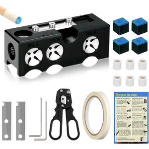 11-in-1 Pool Cue Tip Shaper, 18 PCS Pool Cue Tips Replacement Kit, Billiards Pool Accessories Pool Cue Repair Kit, Pool Cue Tip Tool for Replacement and Shaping Cue Tips