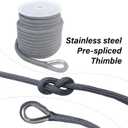NovelBee 1 Inch x 150 Feet Boat Anchor Rope,Double Braid Nylon Anchor Line with Stainless Steel Thimble,Heavy Duty Mooring Rope for Anchor and Boat (Grey)