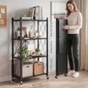 DEANIC 4 Tier Foldable Storage Shelves with Wheels, No Assembly Organizer Rack for Garage Kitchen, Basement, Pantry,Perfect for Craft Shows & Vendor Events(Black)