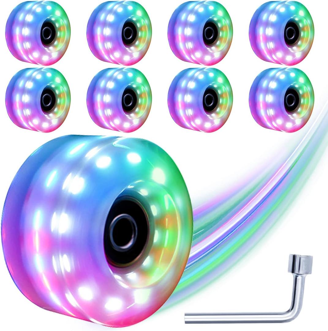8 Pack Roller Skate Wheels with Bearings Installed Quad Light Up Wheels for Double Row Skating and Skateboard 82A