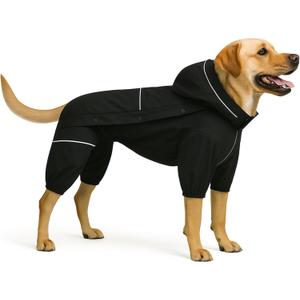 LOVELONGLONG Fleece-Lined Dog Raincoat with Removable Hood Waterproof Winter Full Body Dog Jacket Windproof Snowproof Cold-Weather Suit Black-F (Back 16.5") Large