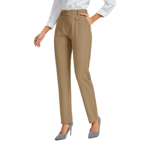 FUNYYZO Women's Stretch Business Work Pants with Pockets Wear to Work Casual Suitpants Long Straight Trousers M