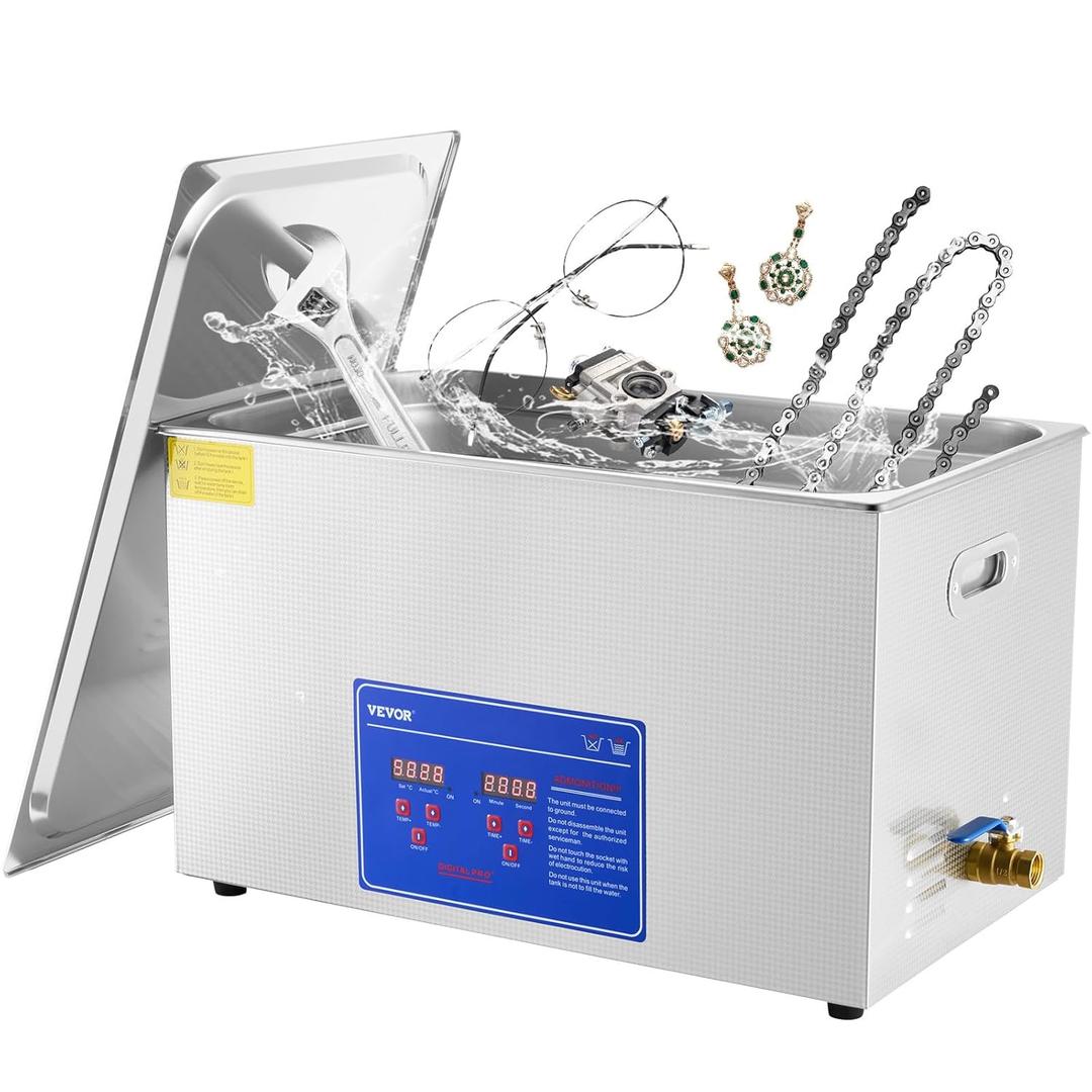 VEVOR Ultrasonic Professional Cleaner, 30 L Ultrasound Jewelry Cleaner with Digital Timer & Heater, Stainless Steel Industrial Sonic Cleaner 40kHz for Glasses, Watches, Rings, Small Parts