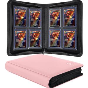 Top loader Binder, Holds 128+ Toploaders, 4 Pocket Top Loader Card Storage Case, Double-Sided Pockets for trading card in 3 x 4'' ToploadersPink