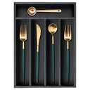 Small Kitchen Utensils Drawer Organizers Black Wooden Cutlery Tray Flatware Silverware Organizer Divider Storage Narrow Wood Silverware Utensil Tray Bamboo Cutlery Fork Spoon Holder for Drawer