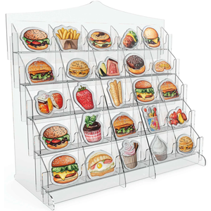 Sticker Display Stand with Curved Pockets for Big 4'' Stickers- Brochure Holder with Customizable Space - On the Go Display Stands for Vendor Events - Ideal for Small Business Vendors (Clear, Large)