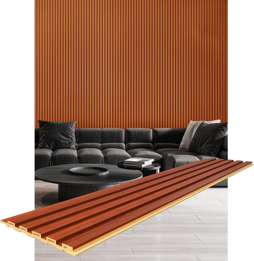 WPC Slat Wall Panels, Stylish Interior Decor Slat Paneling for Living Room, Bedroom,TV Background Wall, 48 x 6.3 Inch,16-Pack,Teak