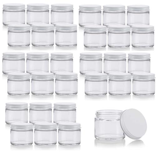 Zentriqlla 26 Pack 2oz Glass Jars with Lids, BPA-Free Round Clear Glass Containers for Spices, Crafts, Ointments, Leakproof Food Storage Mason Canning Jars for Cosmetics Jello, Balm, Wedding Favor