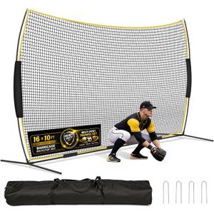 Barricade Backstop Net, 16x10ft Ball Stop Netting Impact & Wear Resistant Net, Metal Base, Portable Carry Bag, Quick Setup, Perfect for Lacrosse, Baseball, Basketball, Soccer