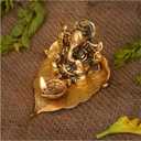 NOBILITY Ganesha on Leaf Statue Gold Ganesh Idol with Diya for Home Office Pooja Puja Diwali Decorative Wedding Return Gift Items