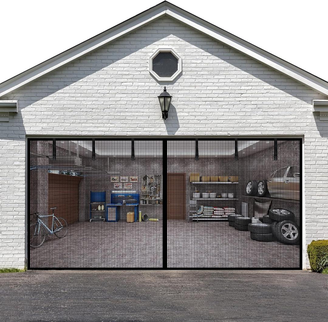 LIAMST Garage Door Screen 12 * 9FT1 Car Garage Doors- Reinforced Fiberglass Door Screen,Stronger High Energy Magnets Magnetic Screen Door