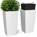 Janska EverGreen White, M-Resin, Indoor/Outdoor Planter with Built-In Drainage, 2-Piece Duo Set, Large, 3.4 Gallon, 11"x11"x23"