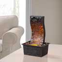 Curved Panel Tabletop Water Fountain LED - Lit - Unique Decorative Waterfall for Indoor/Outdoor Spaces, Home Office Garden Decoration with Ambient Lighting