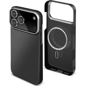 for iPhone 17 Pro Max Carbon Fiber Case, Slim Grip Comfortable, for iPhone 17 Pro Max Minimalist Case Compatible with Mag Safe, Metal Camera Protective Frame,600D Aramid Thin Black