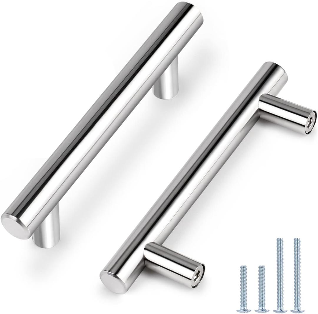 Probrico 5 Pack| 3.5 Inch Euro Bar Cabinet Pull Polished Chrome Modern Cabinet Hardware, T Bar Kitchen Cabinet Handles Dresser Pulls, 3-1/2" Hole Centers