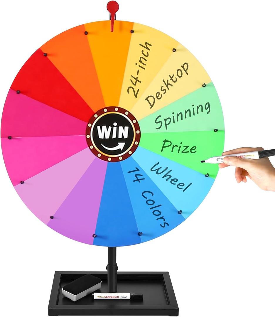 GADFISH 24-inch Tabletop Spinning Prize Wheel, Spin Doodle Game Spinner, Storable Prize Wheel Spinner with Stand, Wheel of Fortune Game, Suitable for Family Games, Party Games, 14 Colors
