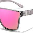 FEISEDY Sunglasses for Women Men, Fashion Mirrored Single Lens, Driving Beach Sunnies UV400 Shades B2996 (Transparent Grey Frame & Pink Mirrored Lens)