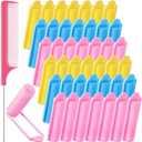 Syhood 43 Pcs Foam Sponge Hair Rollers Women 0.59 Inch Soft Sleeping Curlers Flexible Sponge Curler Tool and Rat Tail Comb for Hair Styling Hairdressing Overnight Curl and Volume(Pink Blue Yellow)