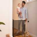 Retractable Baby Gate Perma Child Safety 33" Tall x 55 Wide, Mesh, for Stairs, Doorways, Dogs, Pets, Indoor, Outdoor, One-Handed Operation, Locking, Easy Install, Hardware Mount, Black