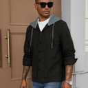 ZAFUL Men's Hooded Flannel Shirts Long Sleeve Casual Fashion Button Shirts Loose Drawstring Shacket for Spring Autumn (S)