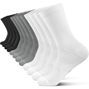 PAPLUS Athletic Crew Compression Socks (6 Pairs) for Men & Women, Running Socks With Arch Support, L-XL (Black,White)