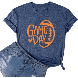 FASHGL Game Day T-Shirt Women Football Mom Shirts Oversize Funny Coquette Bow Tee Casual Sunday Funday Tops (M, Blue-2)