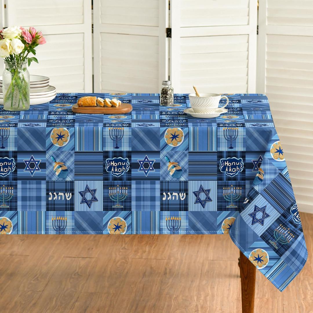 Horaldaily Hanukkah Tablecloth 60104 Inch Rectangular, Jewish Chanukah Table Cloth, Holiday Decorative Table Cove for Home Dining Room Kitchen Party (Blue) Pattern May Differ