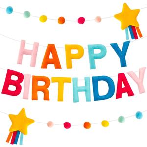 HOUSE OF PARTY Happy Birthday Banner | Felt Birthday Banner | Rainbow Happy Birthday Sign for Birthday Backdrop for Bday Party Decoration