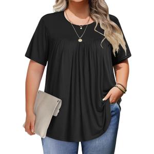 IN'VOLAND Womens Plus Size Tops Short Sleeve Tunic Crew Neck Shirts Summer Casual Loose Blouse 1X-5X (4X, Black)
