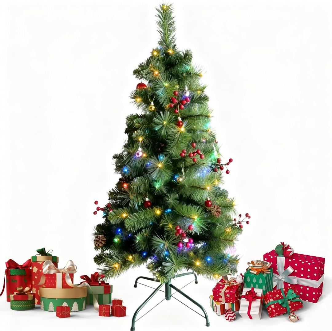 4FT Artificial Christmas Tree - Small Decorated Xmas Tree with Tripod Stand, Easy Setup, for Indoor Use