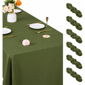 8 Pack Wedding Tablecloth and Cheesecloth Table Runner Set, 2 Olive Green Polyester Table Covers and 6 Green Cheesecloth for Wedding Reception Baby Shower Bridal Shower Party Event Decor