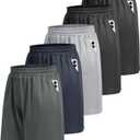 BOOJO 5 Pack Athletic Gym Mens Shorts - Workout Black Quick Dry Basketball Shorts with Pockets for Running Casual Activewear (Large, 1-black/Black/Dark Grey/Navy Blue/Light Grey)