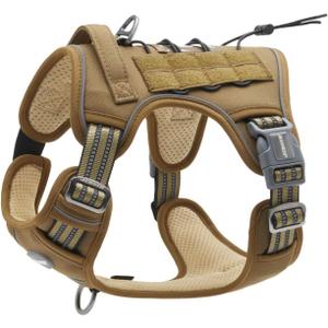 AUROTH Tactical Dog Harness for Small Medium Dogs No Pull Adjustable Pet Harness Reflective K9 Working Training Easy Control Pet Vest Military Service Dog Harnesses Army Yellow S (S(Neck:14-21",Chest:20-31"),18-35 lbs)