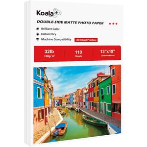 Koala Thin Presentation Paper Double-Sided Matte for Printing Photo 13X19 Inches 110 Sheets Compatible with Inkjet Printer