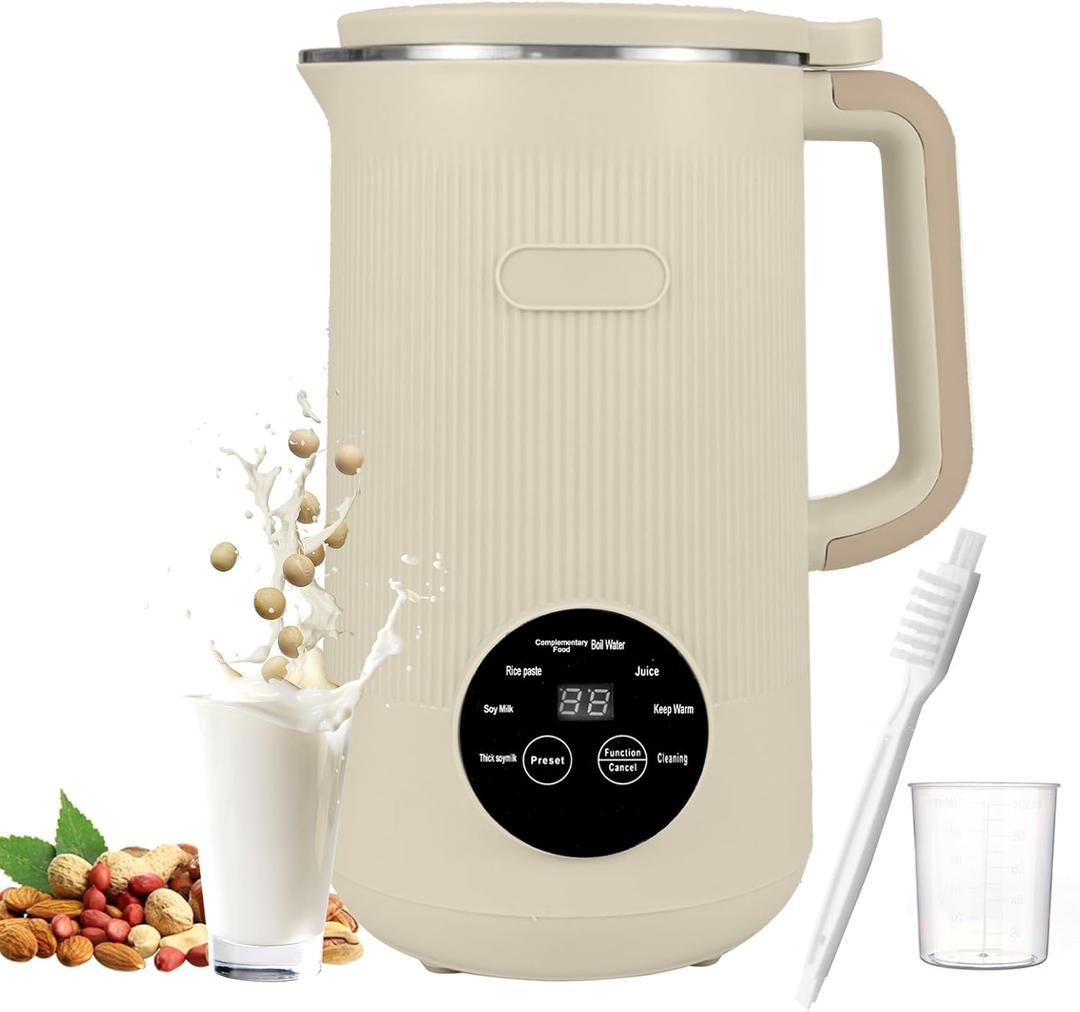 8-in-1 Automatic Soy Nut Milk Maker,40oz Soy Milk Maker for Homemade Almond,Oat,Soy Milk,Rice Paste,Complementary Food,Juice,Milk Maker Machine with Delay Start/Keep Warm/Self Clean/Boil Water (White)