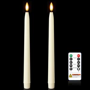 Homemory 11 inches Waxy Flameless Taper Candles with Remote Timer Dimmer, 2 Pcs Battery Operated Taper Candles with Flickering Flame, Ivory LED Candlesticks for Wedding, Christmas Indoor Decoration