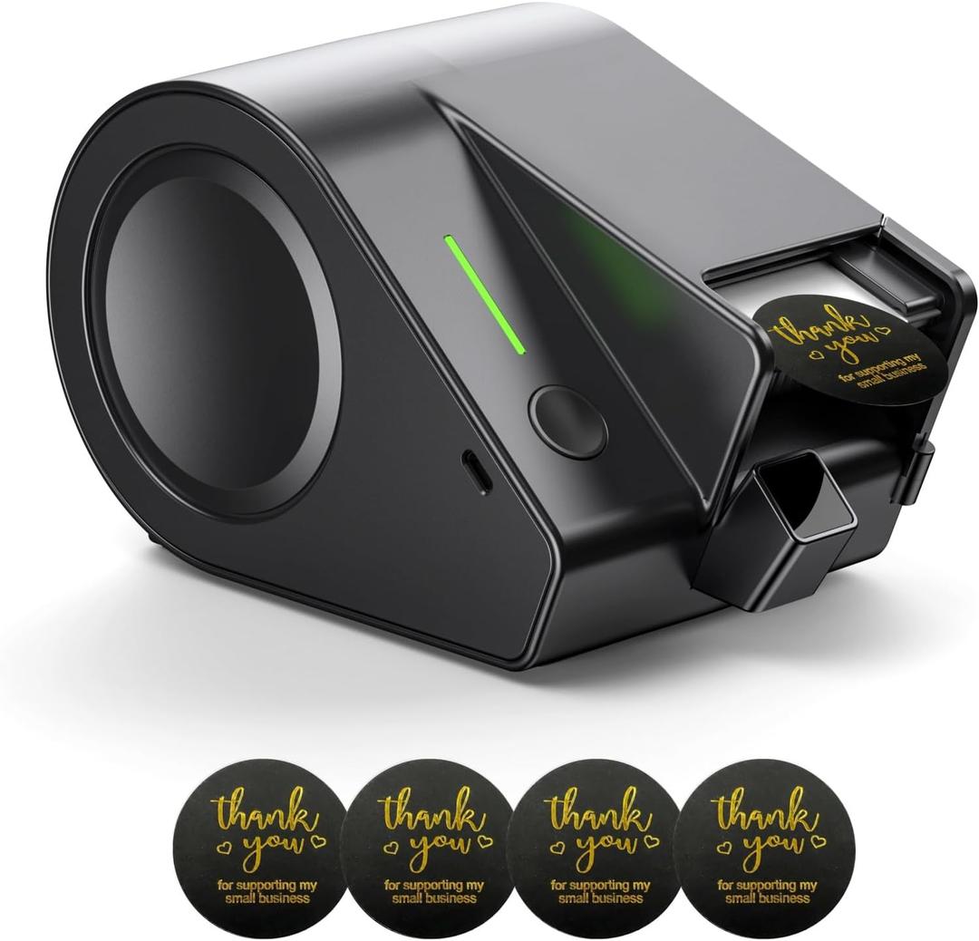 Automatic Sticker DispenserMulti-Size, Snap-in Preloaded Sticker Roll Cartridgefor Packaging, Gift Bags, Envelopes, Weddings & EventsIncludes 750x1.5 Thank You Stickers (Black)