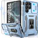 Gritup for Samsung Galaxy S22 Ultra Case with 2-Pack HD Screen Protectors and Slide Camera Cover14FT Military Grade Drop ProtectionCar Mounted Magnetic Rotate Kickstand S22 Ultra Cases,Light Blue